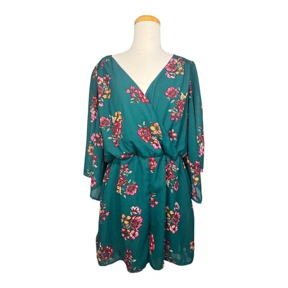 Bailey Blue Womens Floral Romper Shorts Teal Flowy  XL - Picture 1 of 9